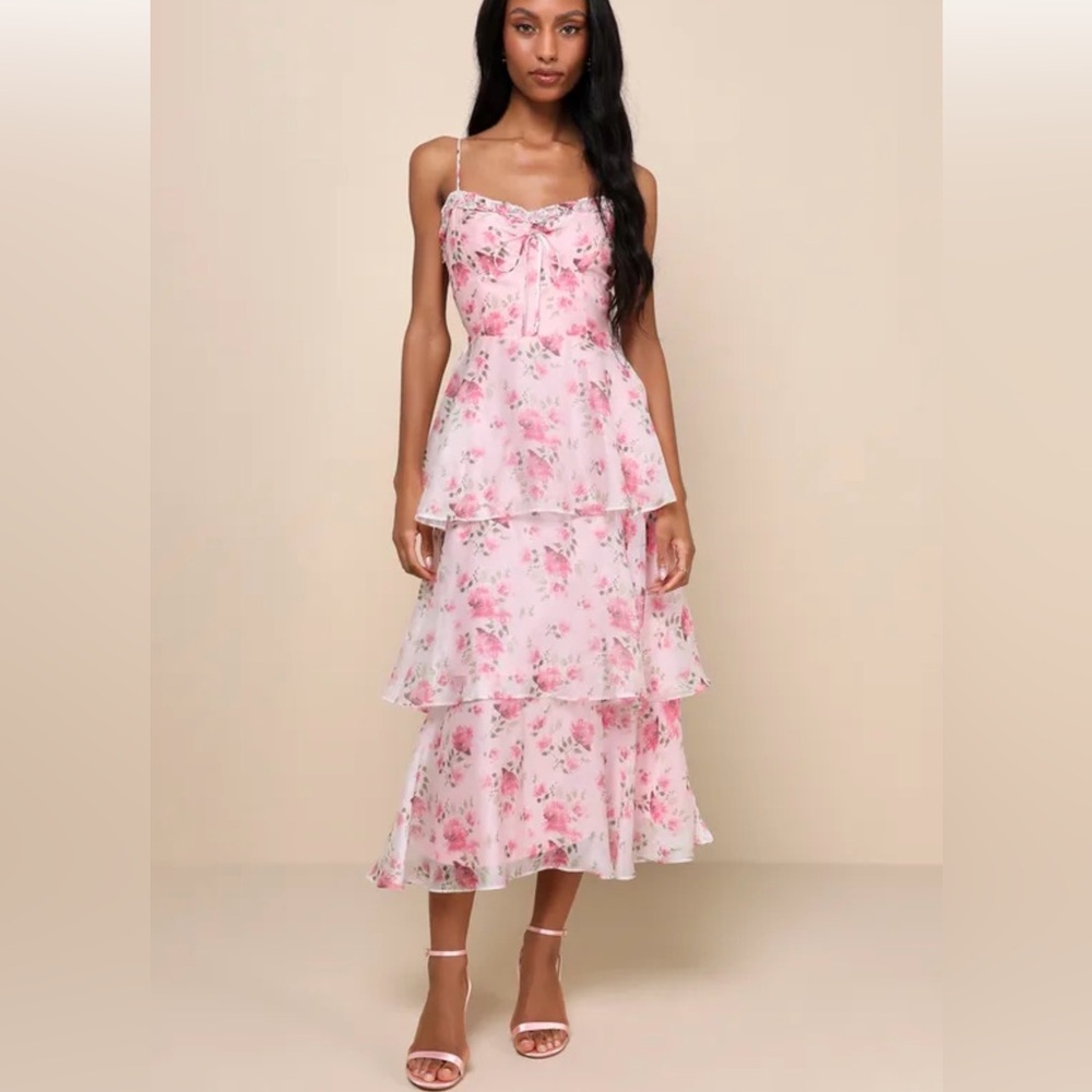 Lulu's Pink Floral Tiered Maxi Dress